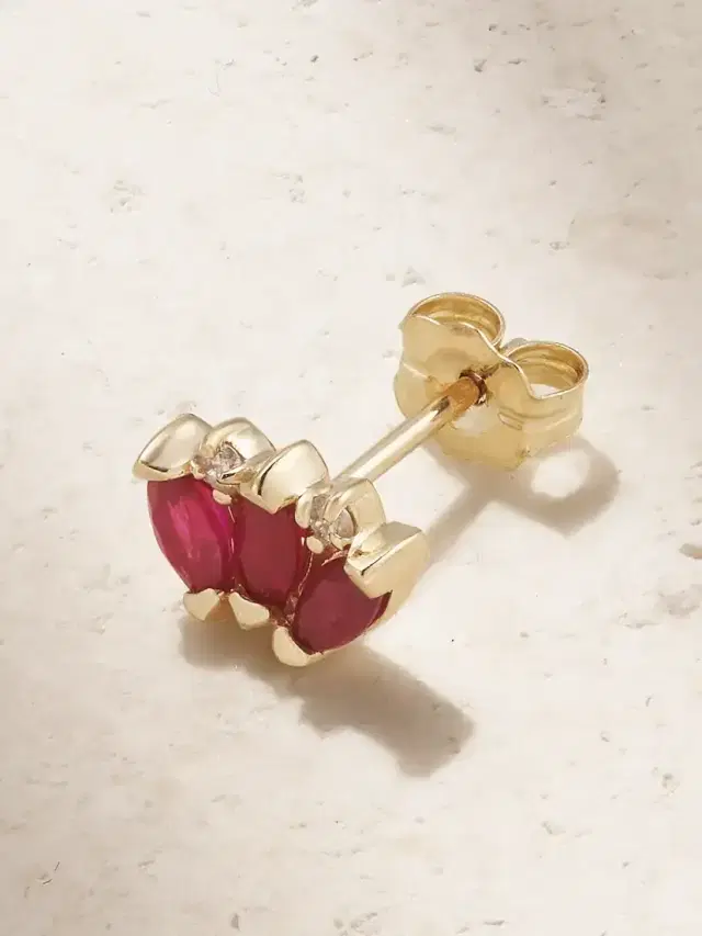 10-karat Gold, Ruby And Diamond Single Earring 10-karat Gold, Ruby And Diamond Single Earring