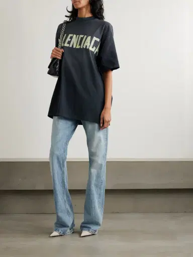 Balenciaga Oversized Distressed Printed Cotton-jersey T-shirt | Thumbnail 2 Balenciaga Oversized Distressed Printed Cotton-jersey T-shirt | Thumbnail 2