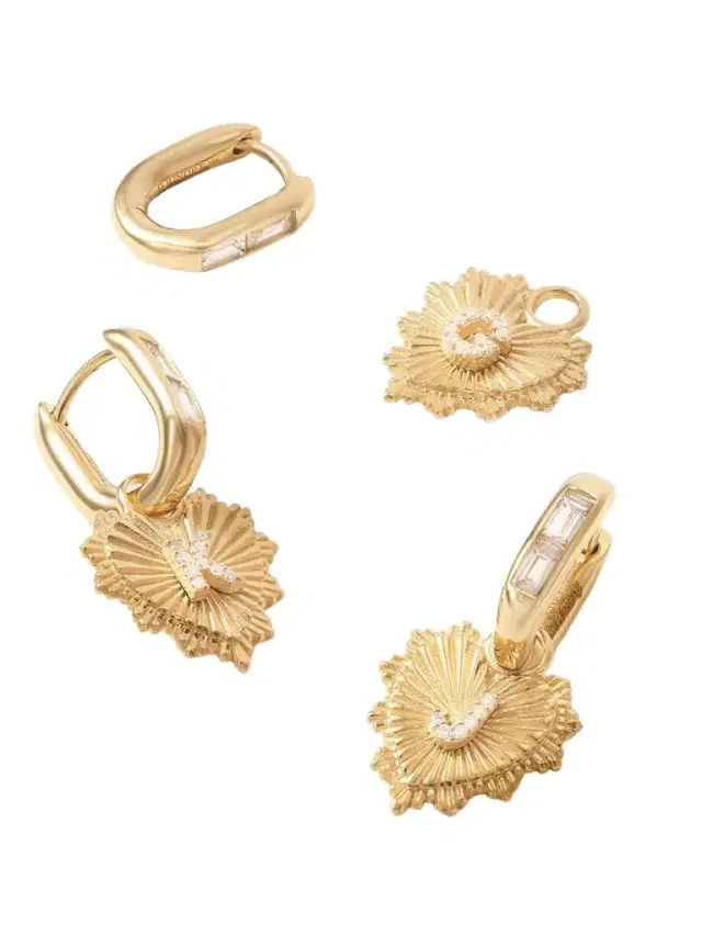 Heart Pave Initial Petite Baguette Fob 18-karat Gold Diamond Single Earring Heart Pave Initial Petite Baguette Fob 18-karat Gold Diamond Single Earring