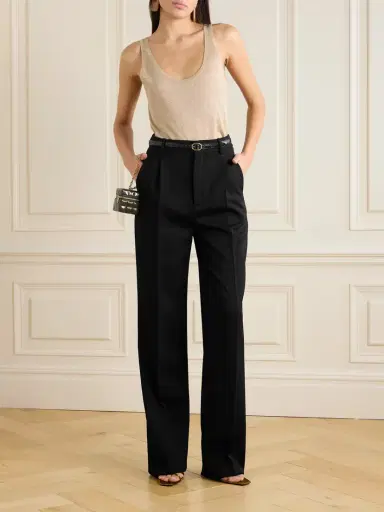 Saint Laurent Pleated Grain De Poudre Wool Straight-leg Pants | Thumbnail 2 Saint Laurent Pleated Grain De Poudre Wool Straight-leg Pants | Thumbnail 2