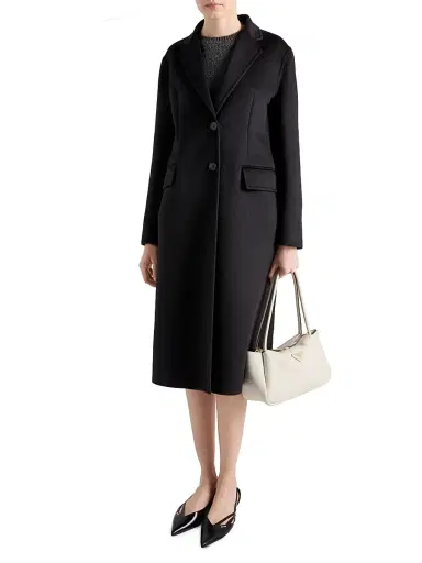 Prada Women's Single-Breasted Cashgora Coat - Black | Thumbnail 4 Prada Women's Single-Breasted Cashgora Coat - Black | Thumbnail 4