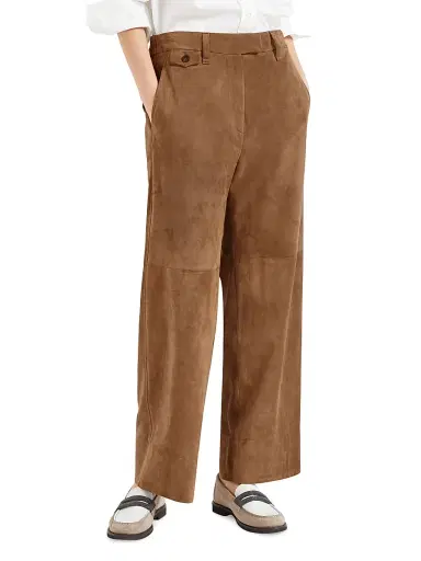 Brunello Cucinelli Women's Suede Cropped Chino Trousers - Brown | Thumbnail 2 Brunello Cucinelli Women's Suede Cropped Chino Trousers - Brown | Thumbnail 2