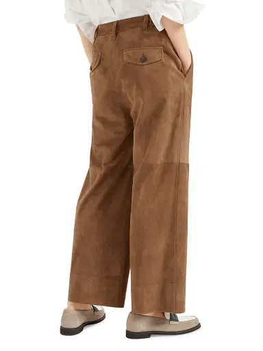 Brunello Cucinelli Women's Suede Cropped Chino Trousers - Brown | Thumbnail 3 Brunello Cucinelli Women's Suede Cropped Chino Trousers - Brown | Thumbnail 3