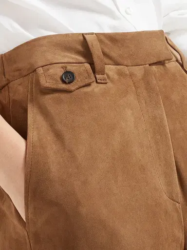 Brunello Cucinelli Women's Suede Cropped Chino Trousers - Brown | Thumbnail 4 Brunello Cucinelli Women's Suede Cropped Chino Trousers - Brown | Thumbnail 4