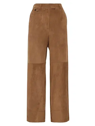 Brunello Cucinelli Women's Suede Cropped Chino Trousers - Brown | Thumbnail 1 Brunello Cucinelli Women's Suede Cropped Chino Trousers - Brown | Thumbnail 1