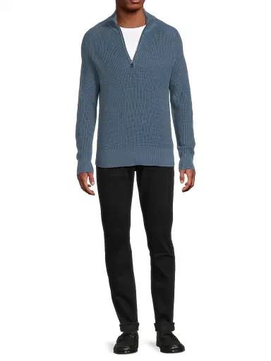 Michael Kors Men's Mixed Stitch Quarter-Zip Sweater - Dark Chambray | Thumbnail 2 Michael Kors Men's Mixed Stitch Quarter-Zip Sweater - Dark Chambray | Thumbnail 2