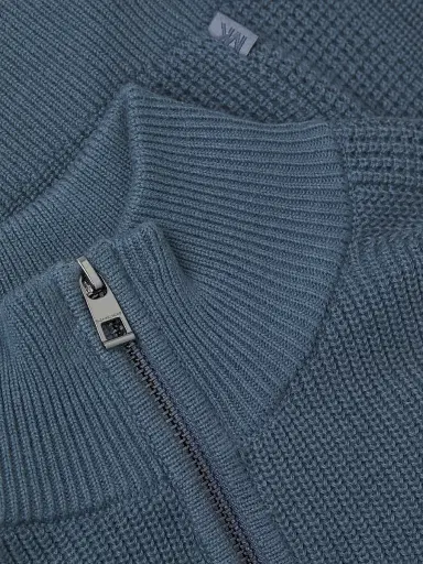 Michael Kors Men's Mixed Stitch Quarter-Zip Sweater - Dark Chambray | Thumbnail 6 Michael Kors Men's Mixed Stitch Quarter-Zip Sweater - Dark Chambray | Thumbnail 6