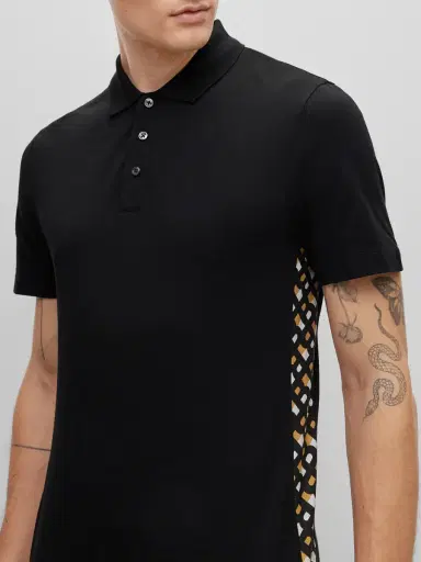 BOSS Men's Cotton-Piqué Polo Shirt with Monogram Inserts - Black | Thumbnail 4 BOSS Men's Cotton-Piqué Polo Shirt with Monogram Inserts - Black | Thumbnail 4