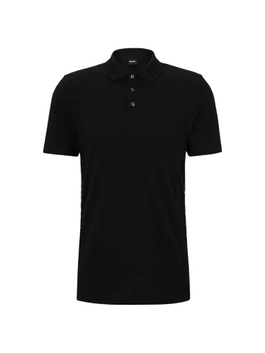 BOSS Men's Cotton-Piqué Polo Shirt with Monogram Inserts - Black | Thumbnail 6 BOSS Men's Cotton-Piqué Polo Shirt with Monogram Inserts - Black | Thumbnail 6