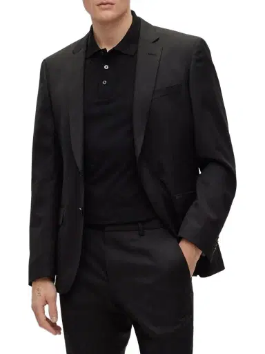 BOSS Men's Cotton-Piqué Polo Shirt with Monogram Inserts - Black | Thumbnail 1 BOSS Men's Cotton-Piqué Polo Shirt with Monogram Inserts - Black | Thumbnail 1