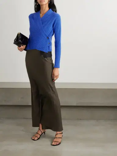 Victoria Beckham Wrap-effect Ribbed Wool And Cashmere-blend Cardigan | Thumbnail 2 Victoria Beckham Wrap-effect Ribbed Wool And Cashmere-blend Cardigan | Thumbnail 2