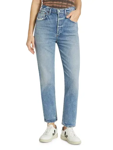 Agolde Women's Riley High-Rise Distressed Straight Crop Jeans - Cove | Thumbnail 3 Agolde Women's Riley High-Rise Distressed Straight Crop Jeans - Cove | Thumbnail 3