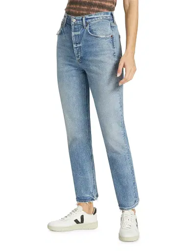 Agolde Women's Riley High-Rise Distressed Straight Crop Jeans - Cove | Thumbnail 4 Agolde Women's Riley High-Rise Distressed Straight Crop Jeans - Cove | Thumbnail 4