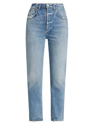 Agolde Women's Riley High-Rise Distressed Straight Crop Jeans - Cove | Thumbnail 1 Agolde Women's Riley High-Rise Distressed Straight Crop Jeans - Cove | Thumbnail 1