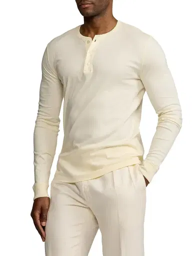 Ralph Lauren Purple Label Men's Interlock Henley Shirt - Classic Cream | Thumbnail 4 Ralph Lauren Purple Label Men's Interlock Henley Shirt - Classic Cream | Thumbnail 4
