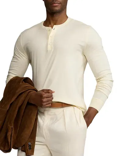 Ralph Lauren Purple Label Men's Interlock Henley Shirt - Classic Cream | Thumbnail 8 Ralph Lauren Purple Label Men's Interlock Henley Shirt - Classic Cream | Thumbnail 8