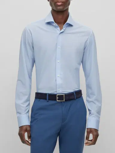 BOSS Men's Regular-Fit Shirt in Structured Performance-Stretch Fabric - Light Blue | Thumbnail 2 BOSS Men's Regular-Fit Shirt in Structured Performance-Stretch Fabric - Light Blue | Thumbnail 2