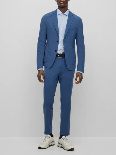 BOSS Men's Regular-Fit Shirt in Structured Performance-Stretch Fabric - Light Blue | Thumbnail 5 BOSS Men's Regular-Fit Shirt in Structured Performance-Stretch Fabric - Light Blue | Thumbnail 5