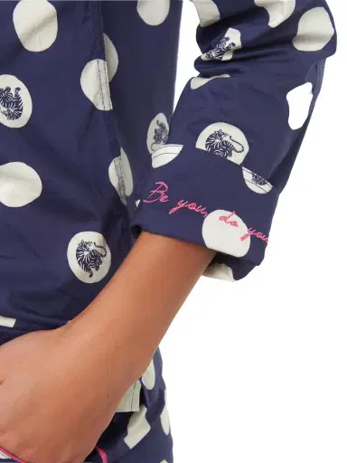 The Lazy Poet Women's Emma Cotton Two-Piece Pajama Set - Blue Dots | Thumbnail 3 The Lazy Poet Women's Emma Cotton Two-Piece Pajama Set - Blue Dots | Thumbnail 3