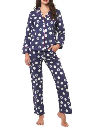 The Lazy Poet Women's Emma Cotton Two-Piece Pajama Set - Blue Dots | Thumbnail 5 The Lazy Poet Women's Emma Cotton Two-Piece Pajama Set - Blue Dots | Thumbnail 5