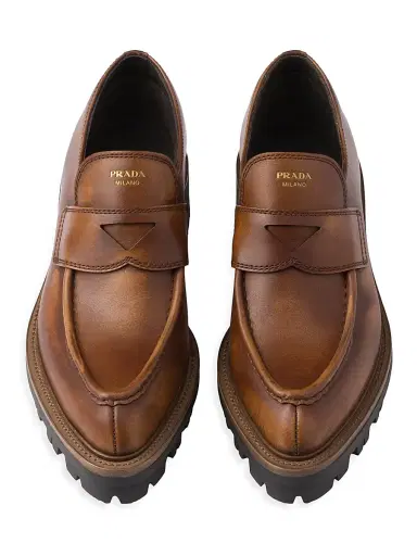 Prada Women's Leather Loafers - Brown | Thumbnail 2 Prada Women's Leather Loafers - Brown | Thumbnail 2