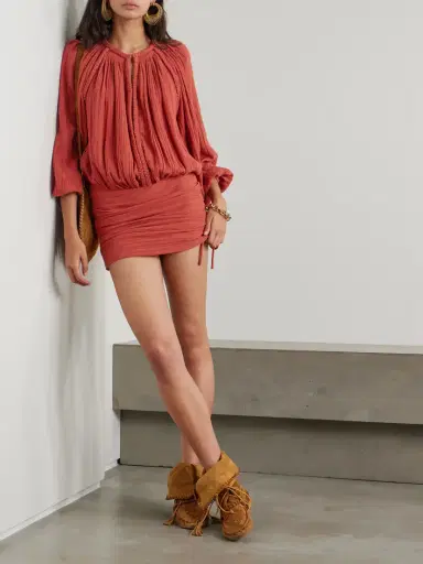 Isabel Marant Jaoni Braided Gathered Cotton Mini Dress | Thumbnail 2 Isabel Marant Jaoni Braided Gathered Cotton Mini Dress | Thumbnail 2