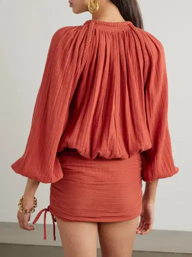 Isabel Marant Jaoni Braided Gathered Cotton Mini Dress | Thumbnail 3 Isabel Marant Jaoni Braided Gathered Cotton Mini Dress | Thumbnail 3