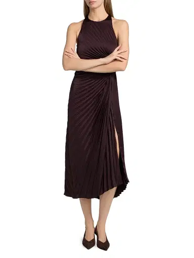 A.L.C. Women's Reagan Pleated Midi-Dress - Deep Plum | Thumbnail 3 A.L.C. Women's Reagan Pleated Midi-Dress - Deep Plum | Thumbnail 3