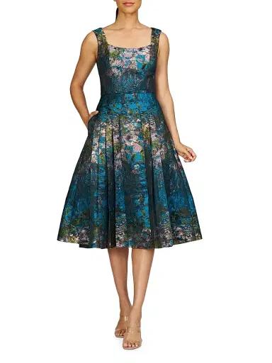 Kay Unger Women's June Jacquard Midi-Dress - Blue Sea | Thumbnail 2 Kay Unger Women's June Jacquard Midi-Dress - Blue Sea | Thumbnail 2