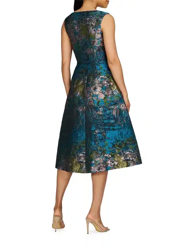 Kay Unger Women's June Jacquard Midi-Dress - Blue Sea | Thumbnail 3 Kay Unger Women's June Jacquard Midi-Dress - Blue Sea | Thumbnail 3