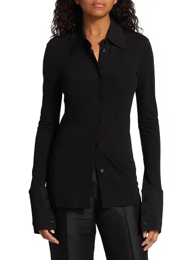 Helmut Lang Women's Fitted Button-Front Shirt - Black | Thumbnail 3 Helmut Lang Women's Fitted Button-Front Shirt - Black | Thumbnail 3