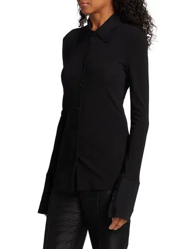 Helmut Lang Women's Fitted Button-Front Shirt - Black | Thumbnail 4 Helmut Lang Women's Fitted Button-Front Shirt - Black | Thumbnail 4