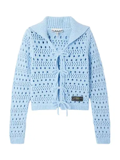 Ganni Open-knit Organic Cotton-blend Cardigan | Thumbnail 1 Ganni Open-knit Organic Cotton-blend Cardigan | Thumbnail 1