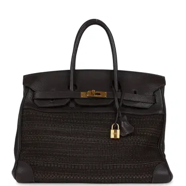 HERMÈS Pre-owned Hermes Birkin 35 Chocolate Clemence and Crinoline Gold Hardware | Thumbnail 1 HERMÈS Pre-owned Hermes Birkin 35 Chocolate Clemence and Crinoline Gold Hardware | Thumbnail 1