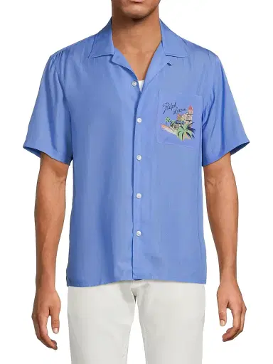 Ralph Lauren Purple Label Men's Capri Print Camp Collar Short-Sleeve Shirt | Thumbnail 3 Ralph Lauren Purple Label Men's Capri Print Camp Collar Short-Sleeve Shirt | Thumbnail 3