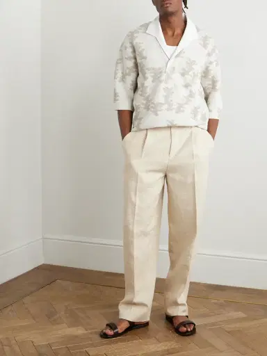 Zegna Straight-Leg Pleated Linen, Silk and Hemp-Blend Trousers - Men | Thumbnail 2 Zegna Straight-Leg Pleated Linen, Silk and Hemp-Blend Trousers - Men | Thumbnail 2