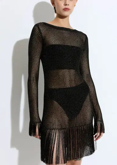 LAPOINTE Metallic Netting Fringe Mini Dress | Thumbnail 3 LAPOINTE Metallic Netting Fringe Mini Dress | Thumbnail 3