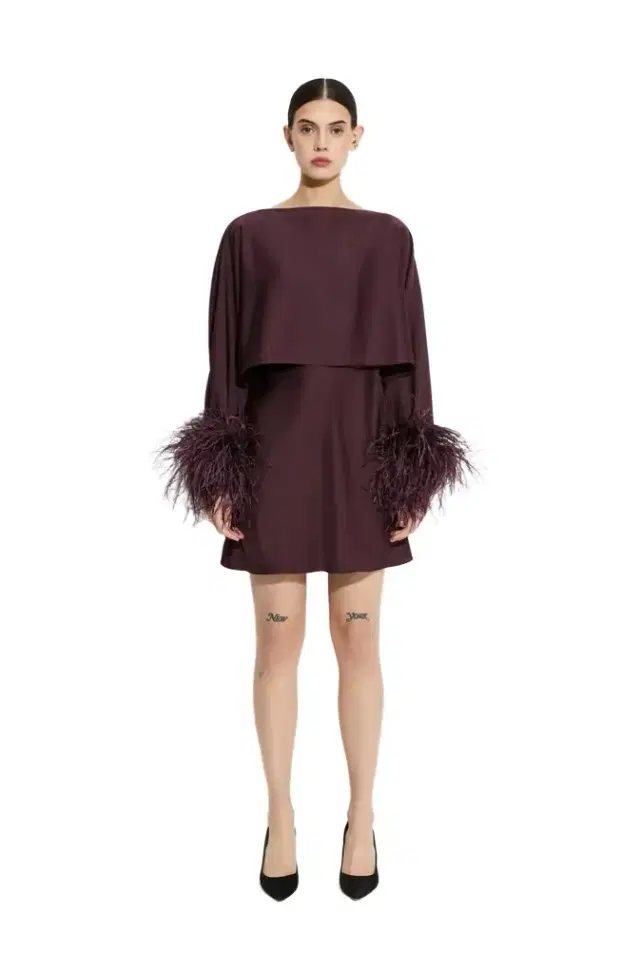 Lightweight Satin Layered Mini Dress With Feathers Lightweight Satin Layered Mini Dress With Feathers