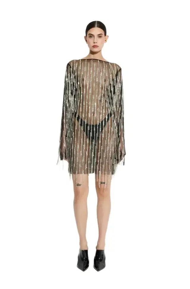 Rhinestone Fringe Boatneck Mini Dress Rhinestone Fringe Boatneck Mini Dress