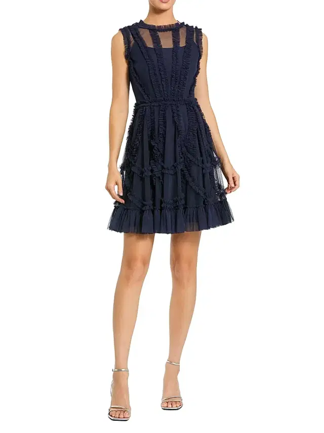 Women's Mesh Dotted Micro Ruffled Minidress Women's Mesh Dotted Micro Ruffled Minidress