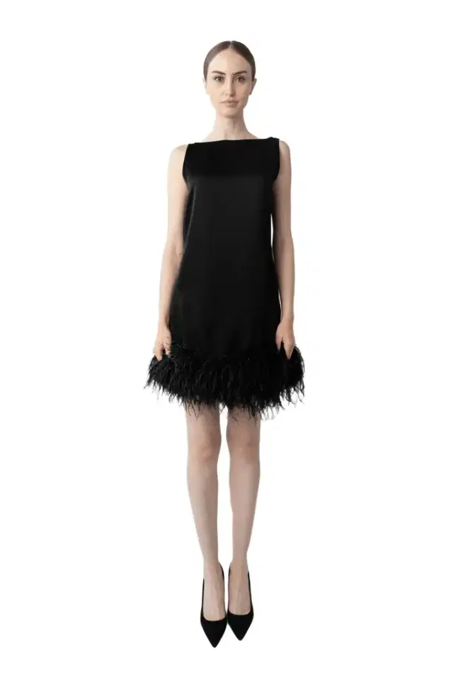 Satin Sleeveless Mini Dress With Feathers Satin Sleeveless Mini Dress With Feathers