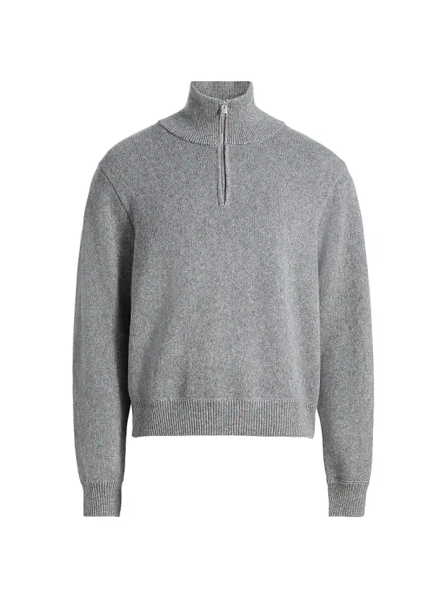Men's Wool-Cotton Quarter-Zip Sweater - Grey Melange Men's Wool-Cotton Quarter-Zip Sweater - Grey Melange