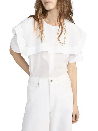 FRAME Women's The Sleek Cotton Cape Shirt - White | Thumbnail 3 FRAME Women's The Sleek Cotton Cape Shirt - White | Thumbnail 3