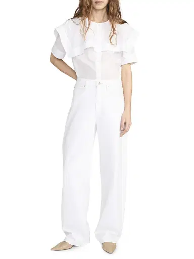 FRAME Women's The Sleek Cotton Cape Shirt - White | Thumbnail 1 FRAME Women's The Sleek Cotton Cape Shirt - White | Thumbnail 1