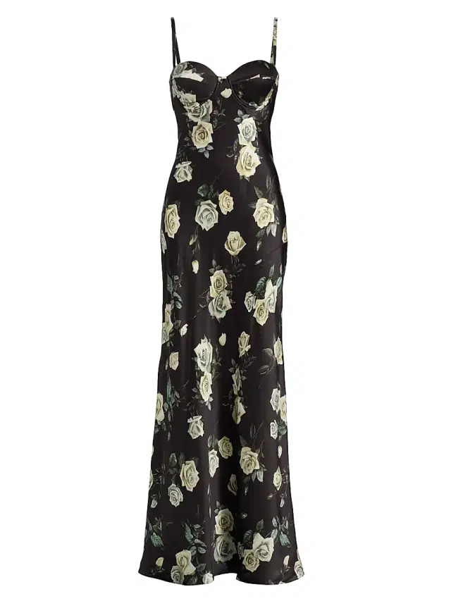 Women's Sayla Floral Silk Maxi Dress - Black Romantic Rose Women's Sayla Floral Silk Maxi Dress - Black Romantic Rose