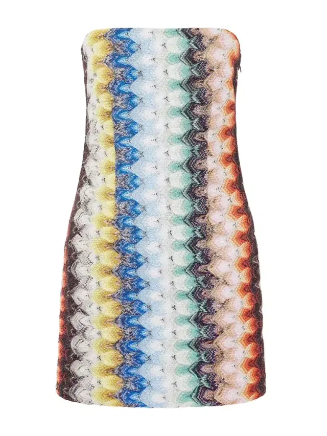 Strapless Striped Metallic Crochet-knit Mini Dress Strapless Striped Metallic Crochet-knit Mini Dress