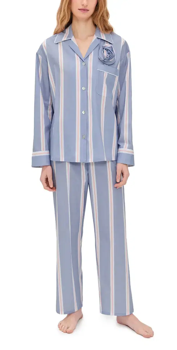 The Rose Cotton Pajama Set Blue tripes The Rose Cotton Pajama Set Blue tripes