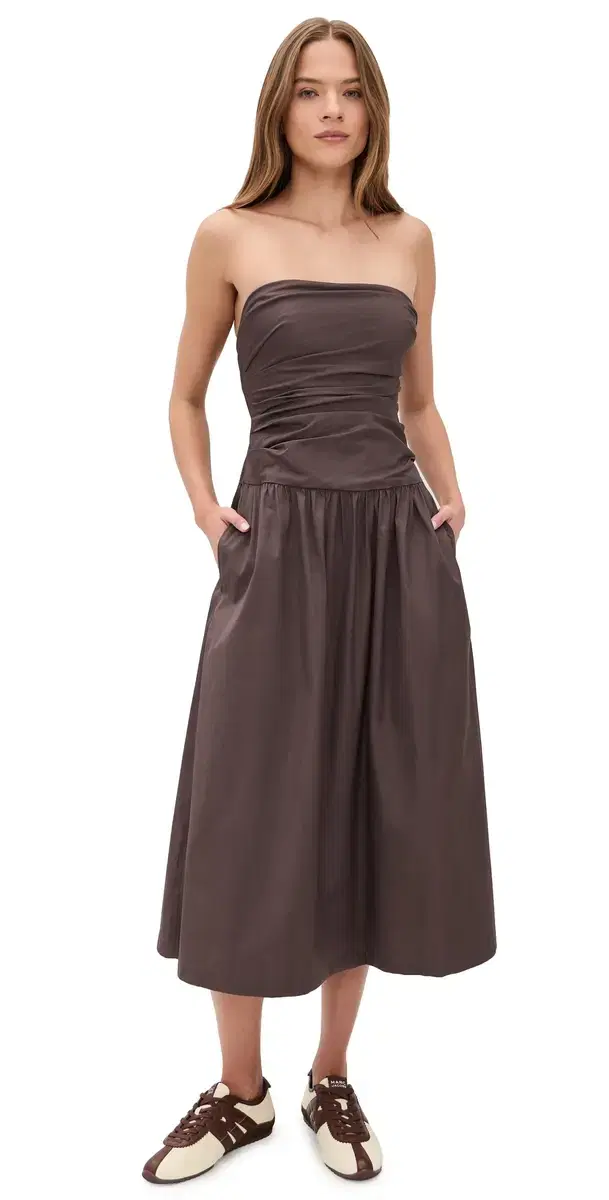 Amari Ruched Midi Dress Chocolate Plum Amari Ruched Midi Dress Chocolate Plum