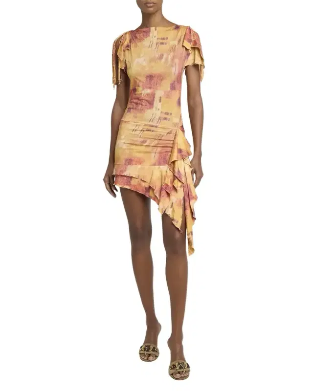 Janick Asymmetric Ruffle Jersey Mini Dress Janick Asymmetric Ruffle Jersey Mini Dress