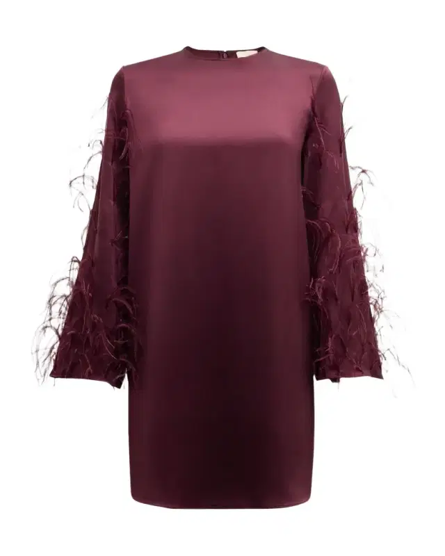 Feather Long-Sleeve Satin Mini Shift Dress Feather Long-Sleeve Satin Mini Shift Dress